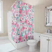 Pastel Roze Bloemen Abstract Patroon Douchegordijn (In situ)
