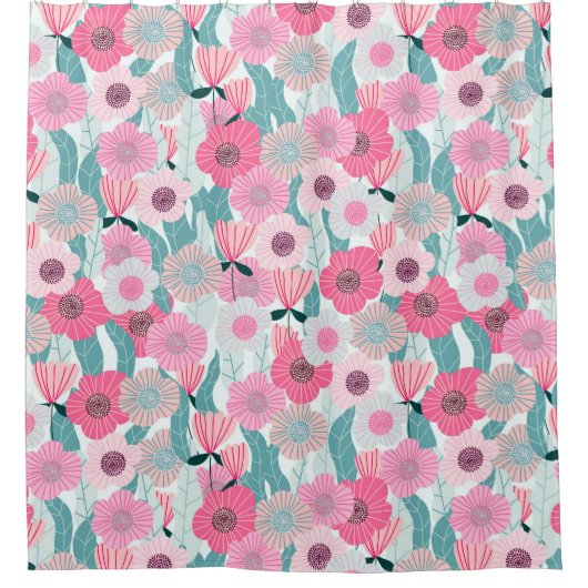 Pastel Roze Bloemen Abstract Patroon Douchegordijn (Voorkant)