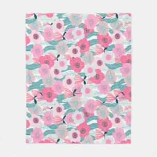 Pastel Roze Bloemen Abstract Patroon Fleece Deken