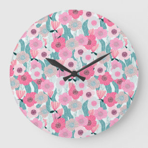 Pastel Roze Bloemen Abstract Patroon Grote Klok