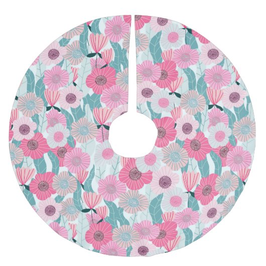 Pastel Roze Bloemen Abstract Patroon Kerstboom Rok (Voorkant)