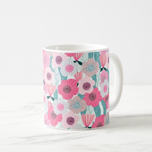 Pastel Roze Bloemen Abstract Patroon Koffiemok (Voorkant rechts)