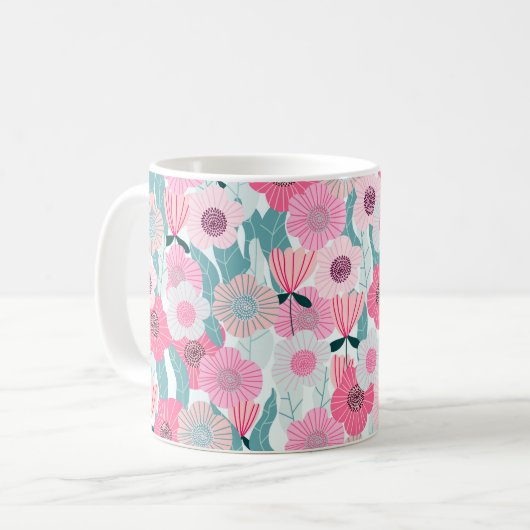 Pastel Roze Bloemen Abstract Patroon Koffiemok (Voorkant links)