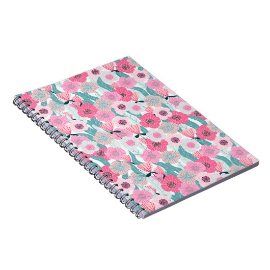 Pastel Roze Bloemen Abstract Patroon Notitieboek (Rechterzijde)