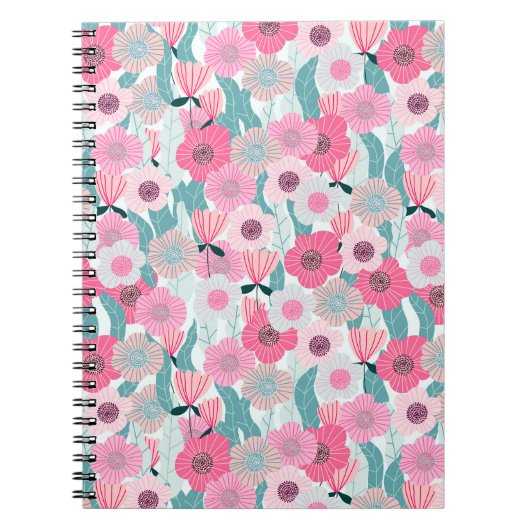 Pastel Roze Bloemen Abstract Patroon Notitieboek (Voorkant)