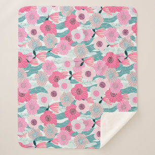 Pastel Roze Bloemen Abstract Patroon Sherpa Deken