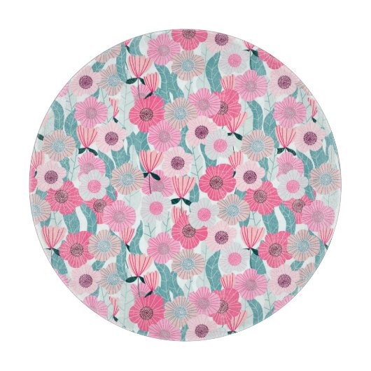 Pastel Roze Bloemen Abstract Patroon Snijplank (Voorkant)