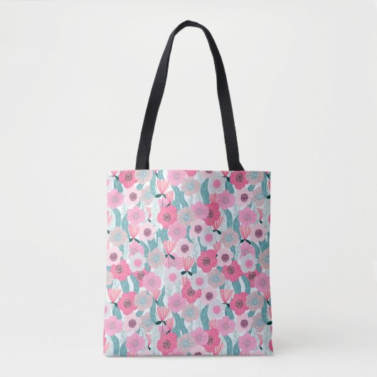 Pastel Roze Bloemen Abstract Patroon Tote Bag (Voorkant)