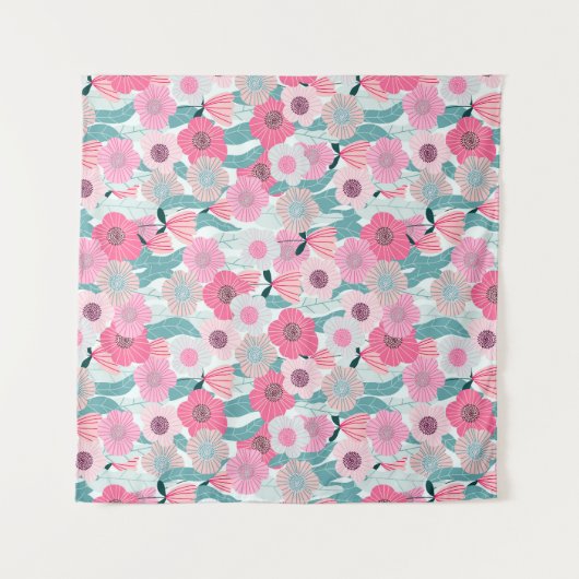 Pastel Roze Bloemen Abstract Patroon Wandkleed (Voorkant (horizontaal))