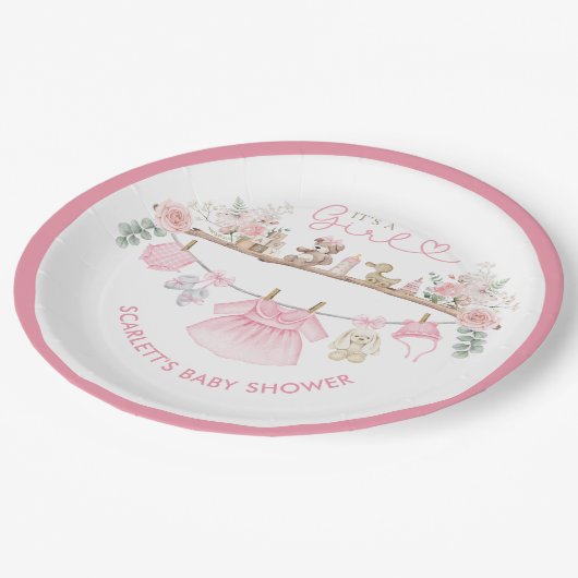 Pastel Roze Bloemen Baby Meisje Kleding Boho kinde Papieren Bordje (Gekanteld)