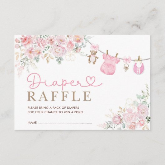 Pastel Roze Bloemen Baby Meisje Kleding Luier Raff Informatiekaartje (Voorkant)