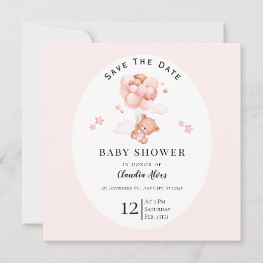Pastel Roze Bloemen Baby shower Bewaar de datum Save The Date (Voorkant)
