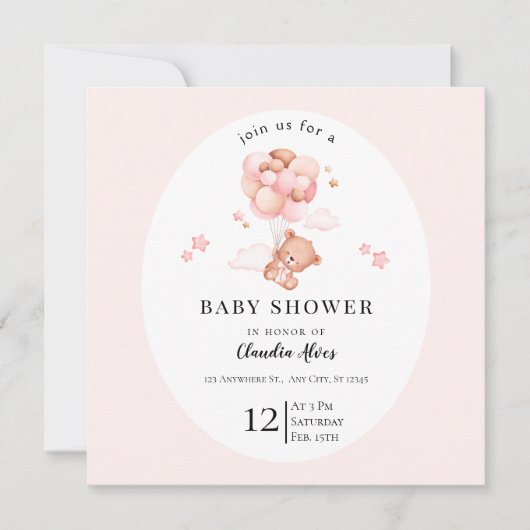 Pastel Roze Bloemen Baby shower Kaart (Voorkant)