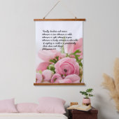 Pastel roze bloemen bijbel vers hangend wandkleed (Slaapkamer)