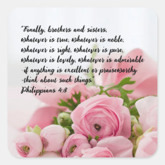 Pastel roze bloemen bijbel vers vierkante sticker