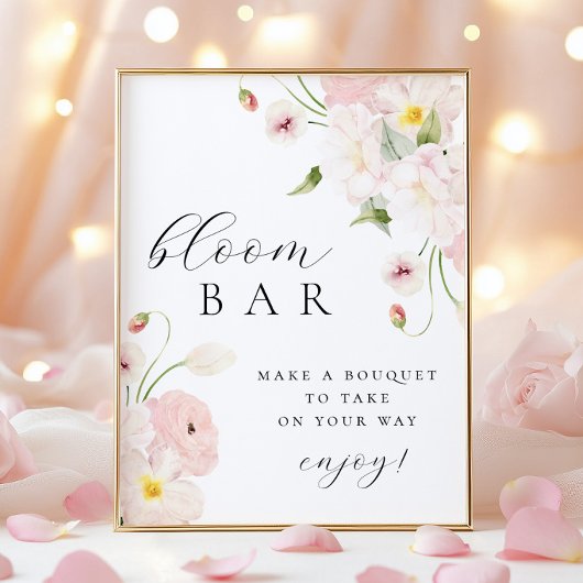 Pastel Roze Bloemen Boeket Bar Poster