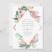 Pastel Roze Bloemen Diamant Lijst bruiloft Kaart (Voorkant)
