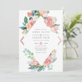 Pastel Roze Bloemen Diamant Lijst bruiloft Kaart (Staand voorkant)