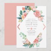 Pastel Roze Bloemen Diamant Lijst bruiloft Kaart (Voorkant / Achterkant)