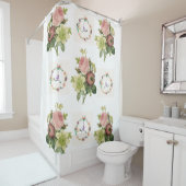 Pastel roze bloemen douchegordijn haar vogels (In situ)
