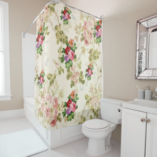 Pastel roze bloemen douchen haar douchegordijn (In situ)