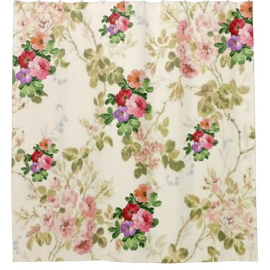 Pastel roze bloemen douchen haar douchegordijn (Voorkant)