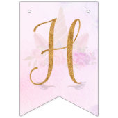 Pastel Roze  Bloemen Eenhoorn Verjaardagsfeest Vlaggetjes (Tweede vlag)