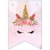 Pastel Roze  Bloemen Eenhoorn Verjaardagsfeest Vlaggetjes (Eerste vlag)