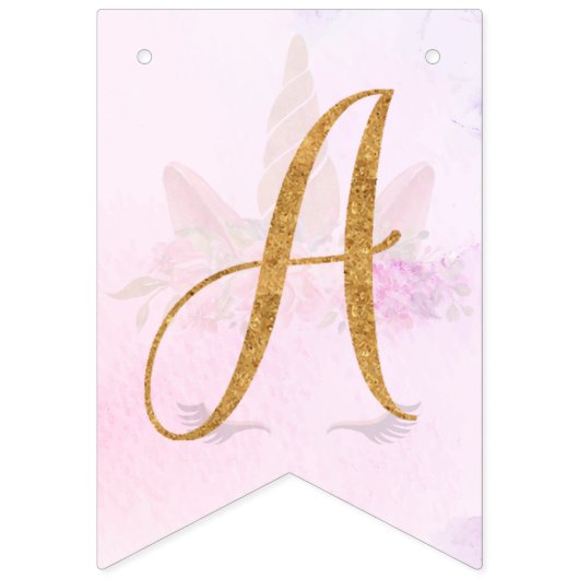 Pastel Roze  Bloemen Eenhoorn Verjaardagsfeest Vlaggetjes (Derde vlag)