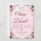Pastel Roze Bloemen Elegante bruiloft Uitnodigings Kaart (Voorkant)