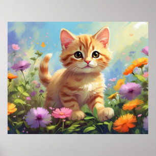 *~* Pastel Roze Bloemen Kat 5:4 Kitten Cat AP68 Poster