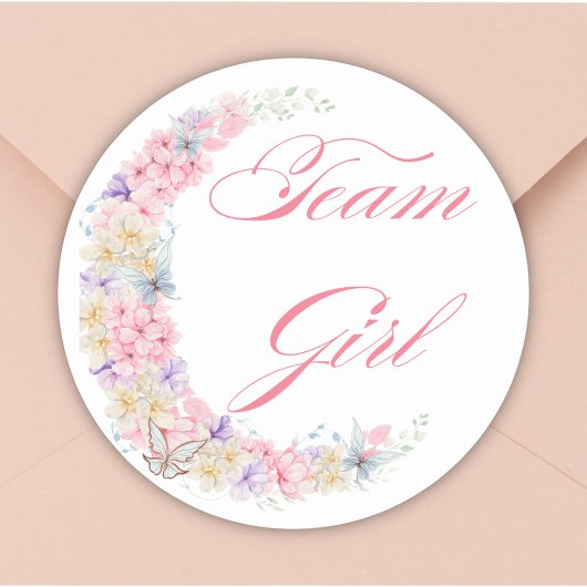 Pastel Roze Bloemen Maan Team Meisje baby shower Ronde Sticker