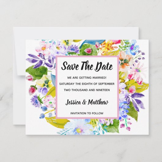 Pastel Roze Bloemen Romantisch Save The Date Kaart (Voorkant)