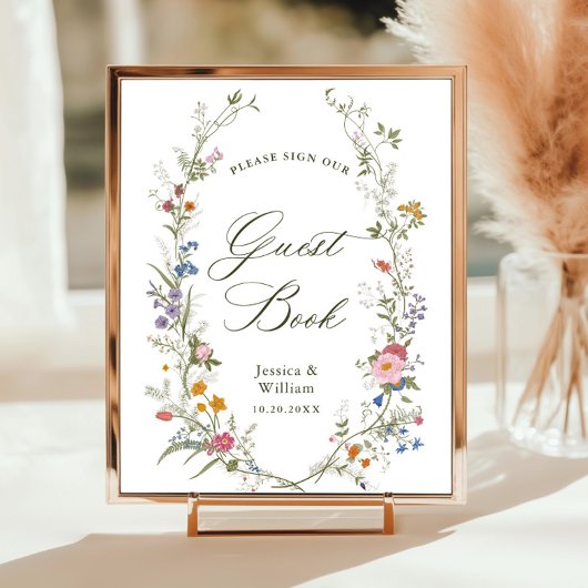 Pastel Roze Bloemen Wildflower Guestbook Sign Poster