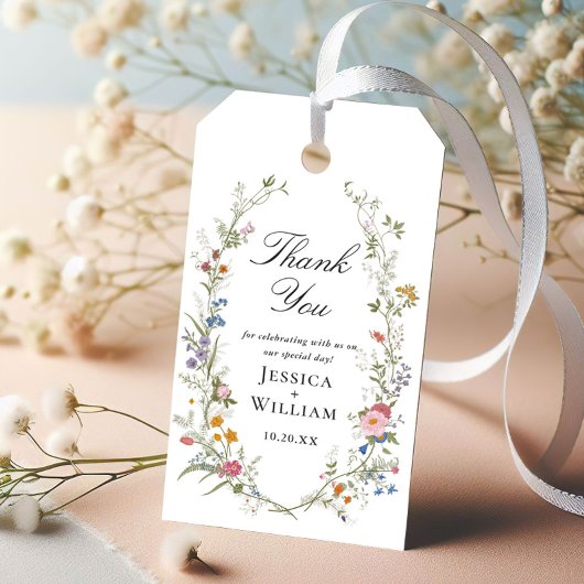 Pastel Roze Bloemen Wildflower Wedding Cadeaulabel