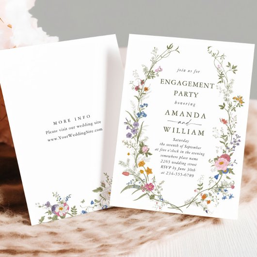 Pastel Roze Bloemen Wildflowers Engagement Party Kaart