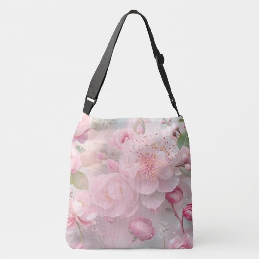 Pastel Roze Bloemen Zachte Elegante Patroon Person Crossbody Tas (Achterkant)