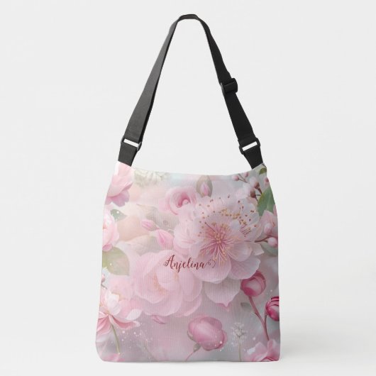 Pastel Roze Bloemen Zachte Elegante Patroon Person Crossbody Tas (Voorkant)