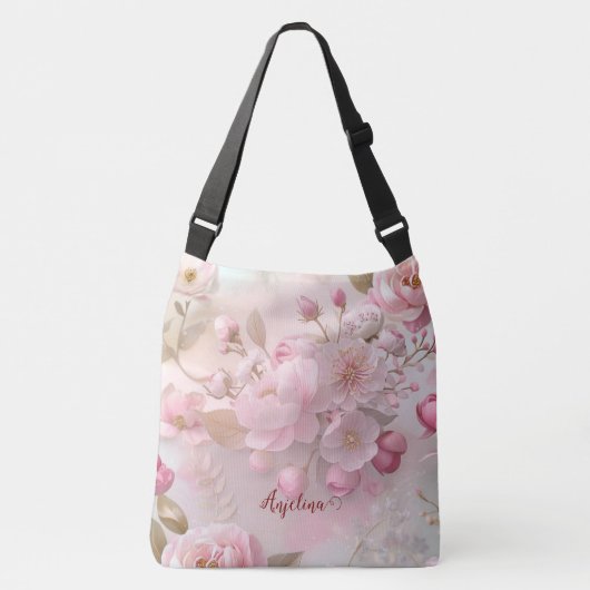 Pastel Roze Bloemen Zachte Elegante Patroon Person Crossbody Tas (Voorkant)