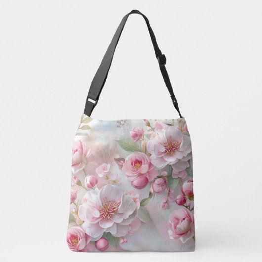 Pastel Roze Bloemen Zachte Elegante Patroon Person Crossbody Tas (Achterkant)