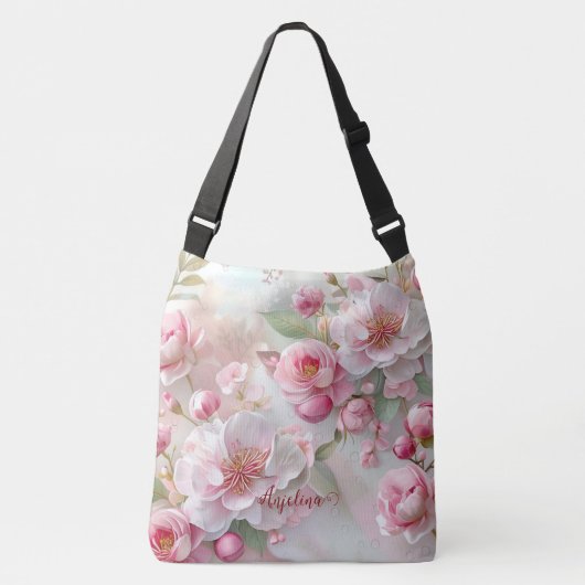 Pastel Roze Bloemen Zachte Elegante Patroon Person Crossbody Tas (Voorkant)