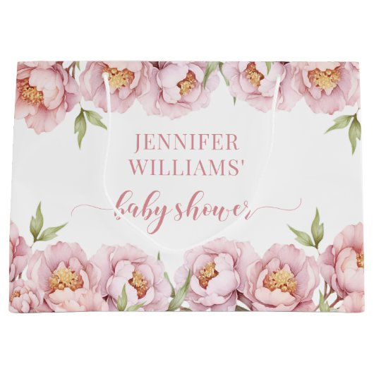 Pastel roze bloemenbaby meisje douche cadeau tasse groot cadeauzakje (Voorkant)
