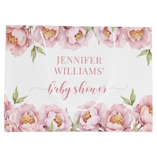 Pastel roze bloemenbaby meisje douche cadeau tasse groot cadeauzakje (Achterkant)