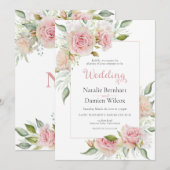 Pastel roze bloemenbruiloft Waterverf Kaart (Voorkant / Achterkant)