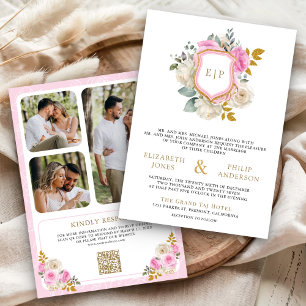 Pastel Roze Bloemencode QR-code Foto Wapenkleed Tr Kaart