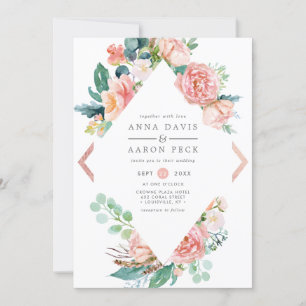 Pastel Roze Bloemendiamant Frame Trouw Kaart