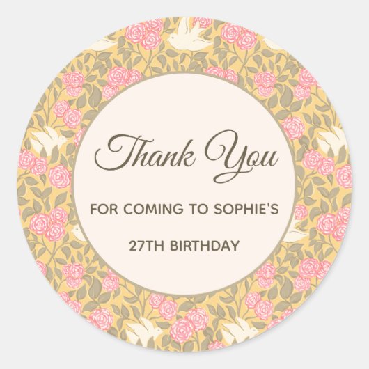 Pastel Roze Bloemenduilpatroon Ronde Sticker (Voorkant)
