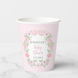 Pastel roze bloemenkrans boho baby meisje douche papieren bekers