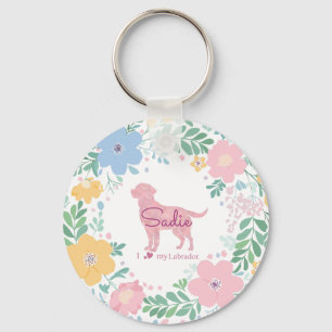 Pastel Roze Bloemenkrans Labrador Retriever Foto Sleutelhanger