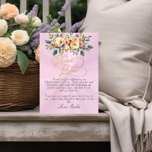 Pastel Roze - Bloemenkroon & Gouden Tiara Quincean Bedankkaart